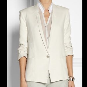 Helmut Lang Womens Wool Blend Ruched Sleeve Blazer Jacket White One Button Sz 4